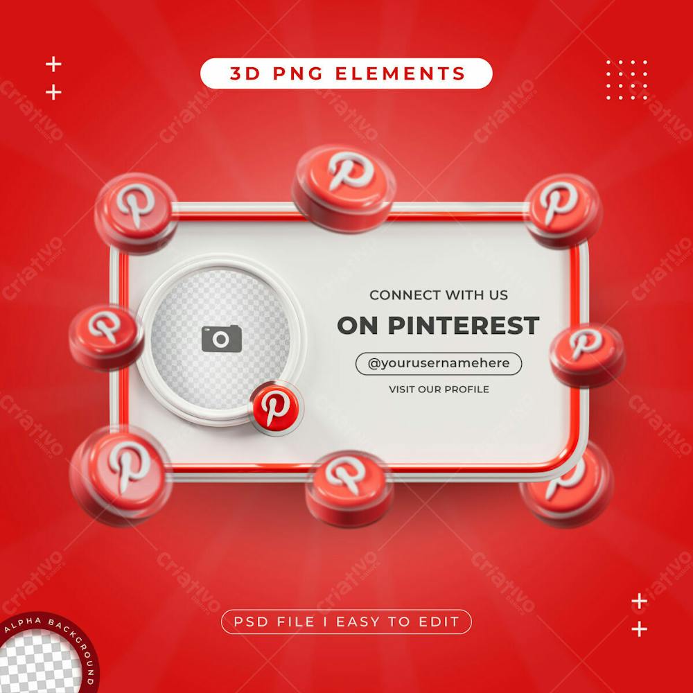 Connect With Us On Pinterest Profile Social Media 3D Render Isolated For Composition