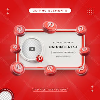 Connect with us on pinterest profile social media 3d render isolated for composition
