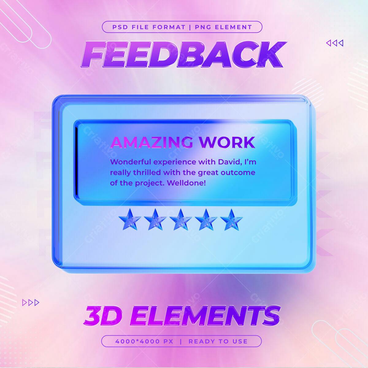 Post de Feedback com Elementos 3D PSD Editável