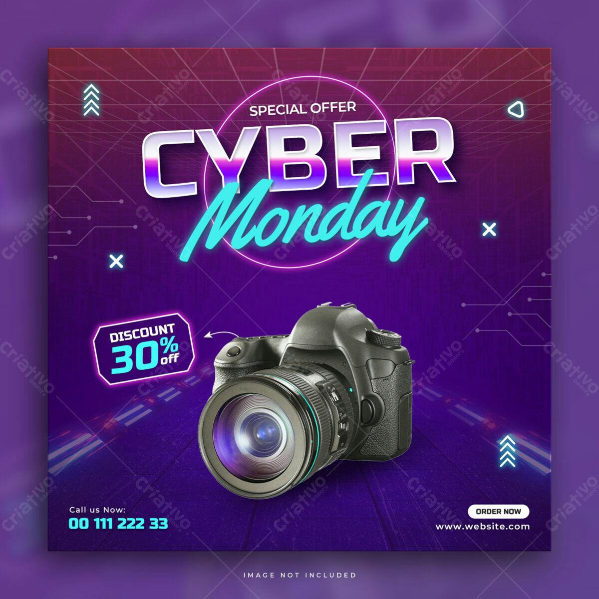 Flyer Cyber Monday com Câmera PSD Editável