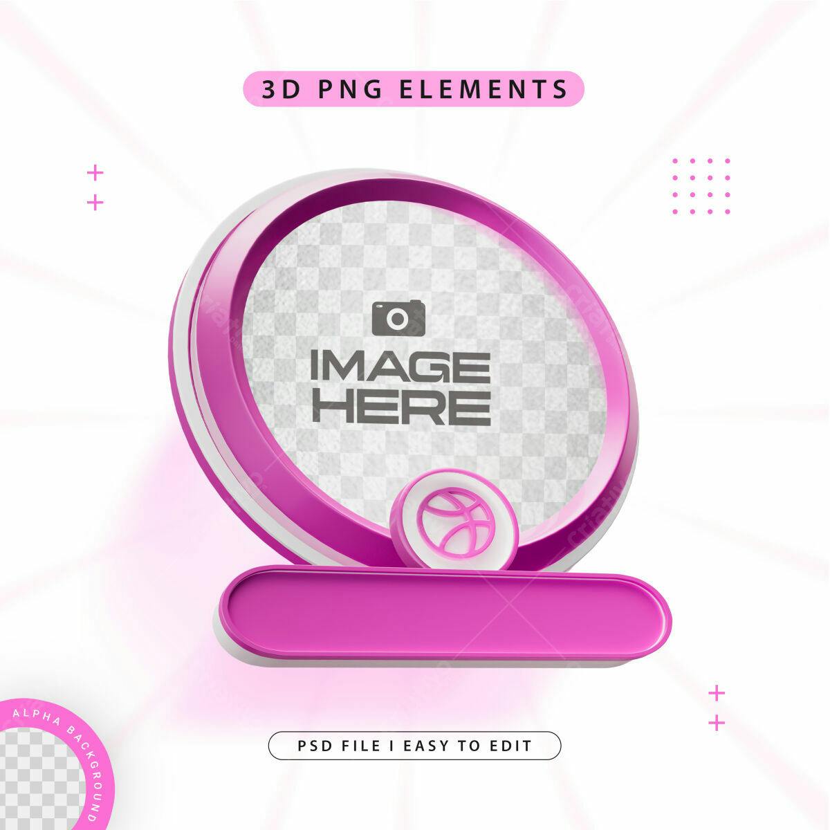 Moldura 3D Rosa para Destaque de Basquete PSD Editável