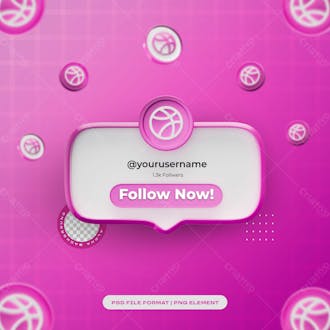 Dribble follow us banner element icon with user name isolated 3d render