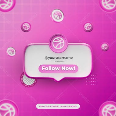 Dribble follow us banner element icon with user name isolated 3d render