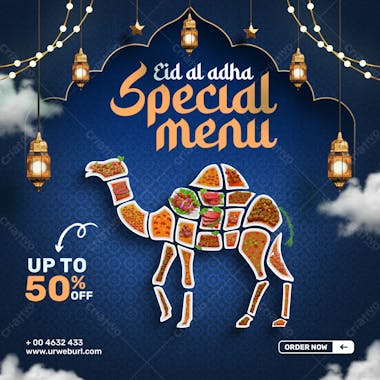 Eid al adha special food menu social media post design template