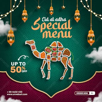 Eid al adha special food menu social media post design template
