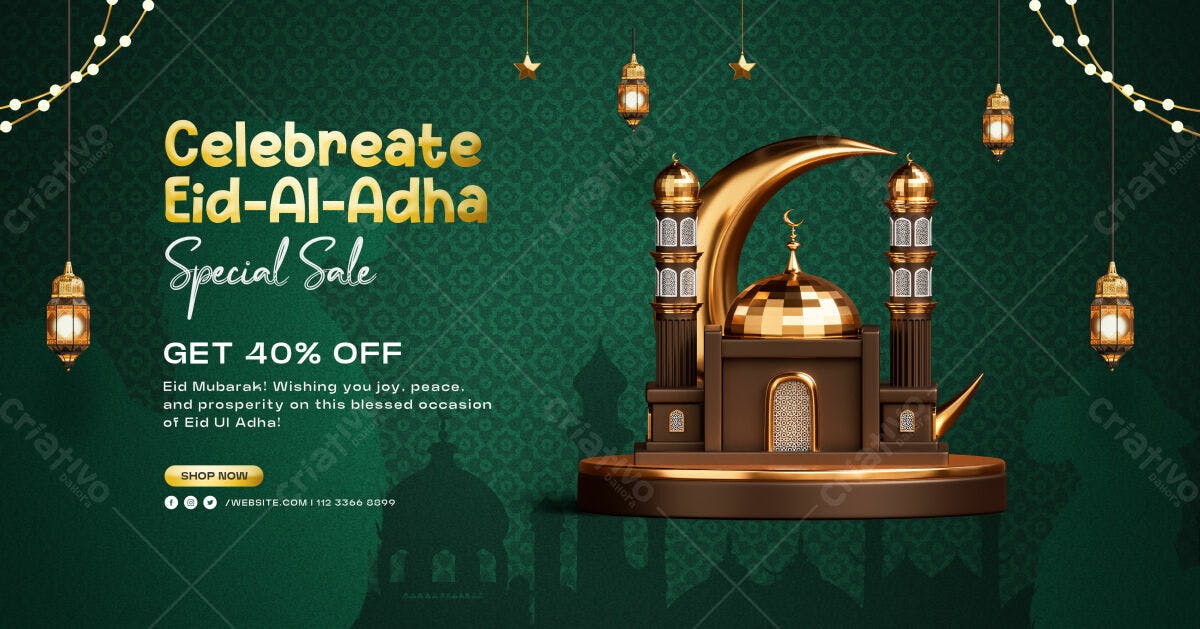 Banner Eid al-Adha com Mesquita PSD Editável