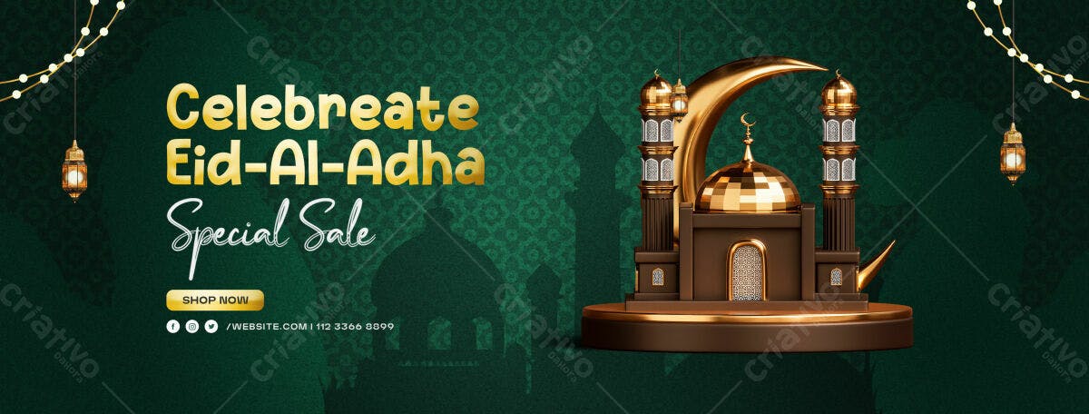 Banner Eid Al-Adha com Mesquita PSD Editável