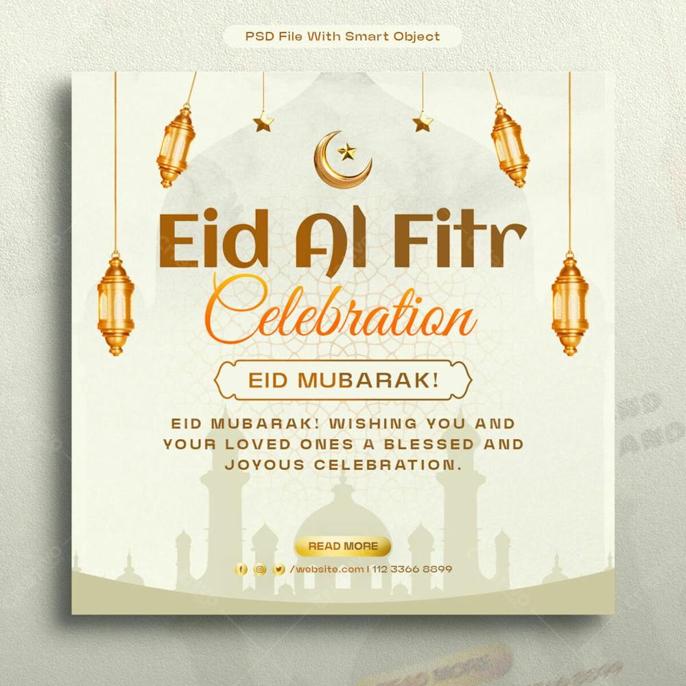 Eid Al Fitr Celebration Social Media Post Design Template