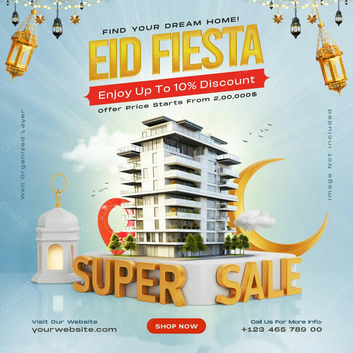 Flyer Eid Fiesta com Imóvel PSD Editável