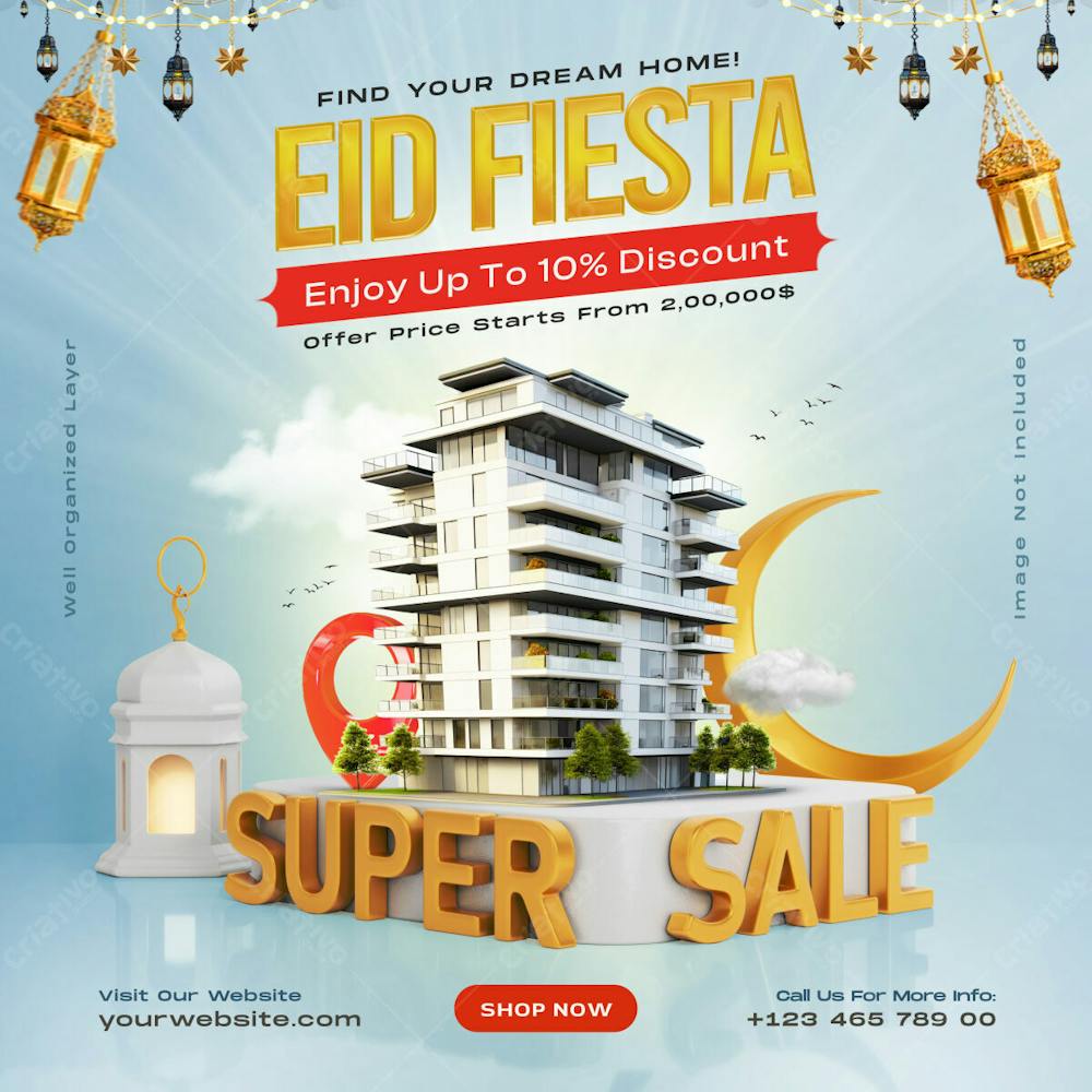 Eid Fest Super Sale Social Media Post Design Template