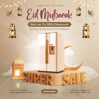 Eid mubarak and eid ul fitr super sale social media post design template