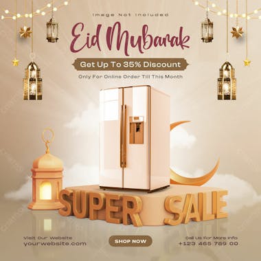 Eid mubarak and eid ul fitr super sale social media post design template