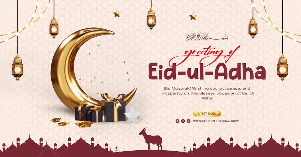 Eid Ul Adha Islamic Greetings Social Media Banner Design Template