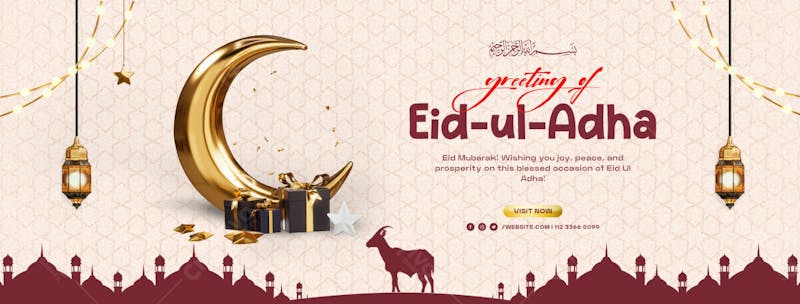 Eid ul adha islamic greetings social media cover design template