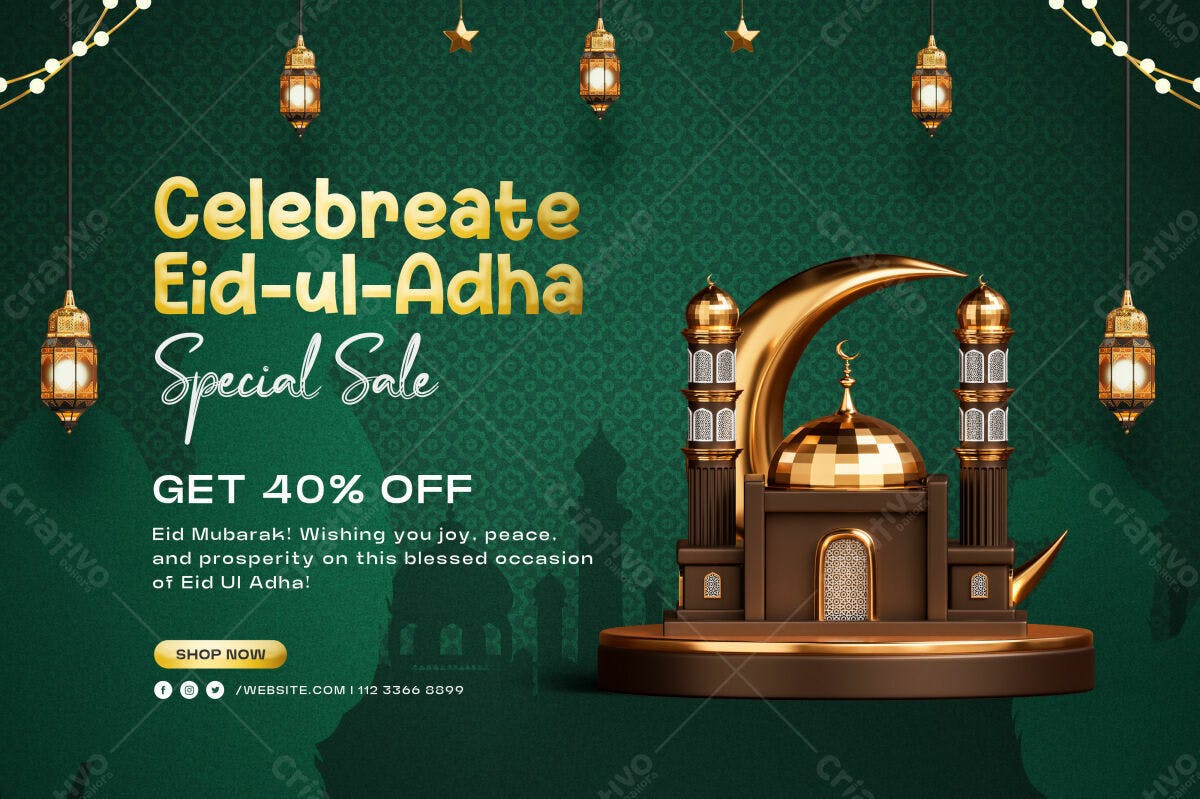 Banner Eid-ul-Adha com 40% de Desconto PSD Editável