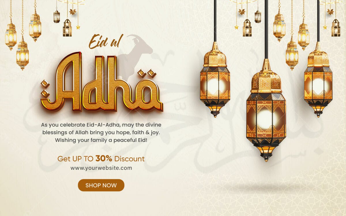 Banner Eid al-Adha com Lanternas PSD Editável