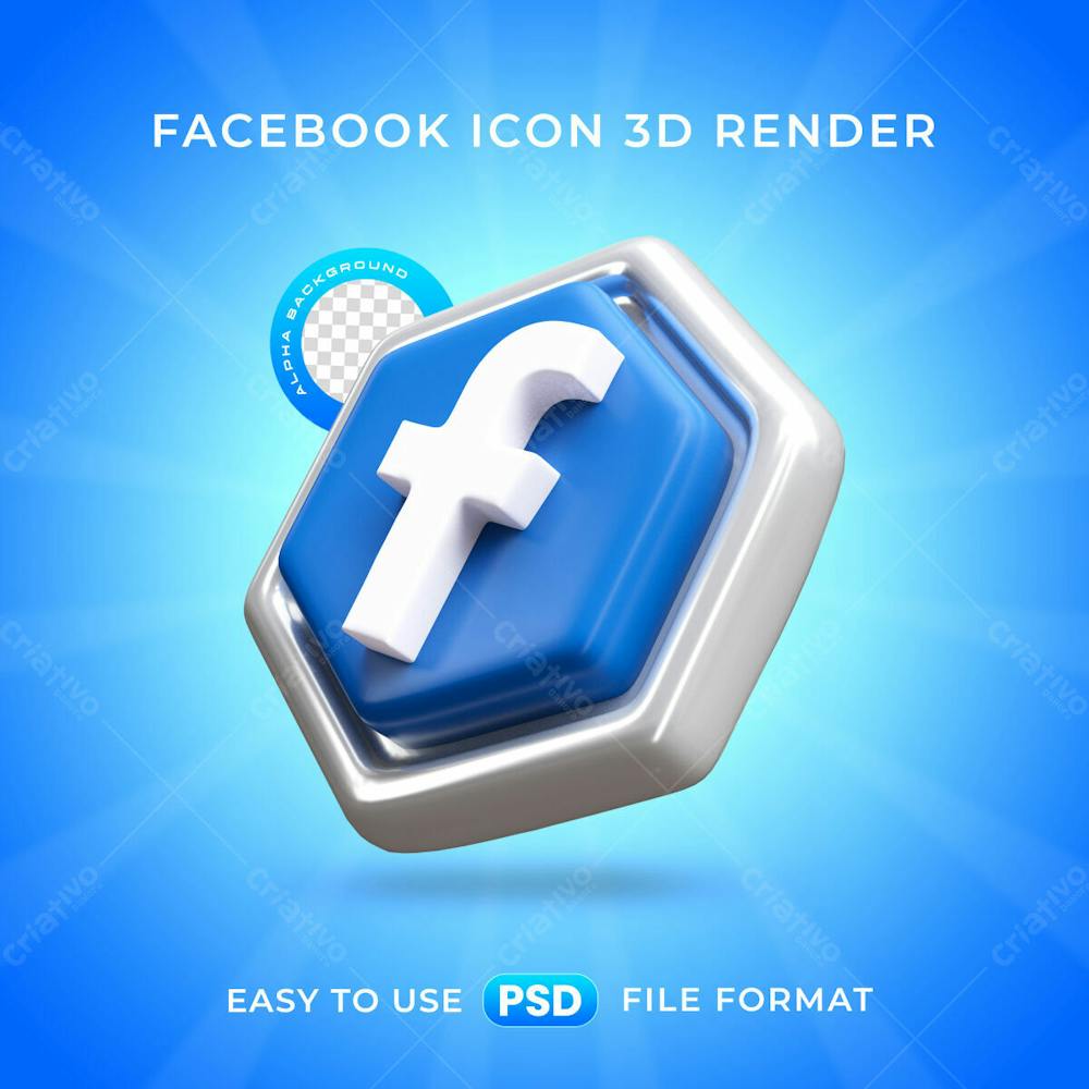 Facebook Logo Social Media Icon 3D Render