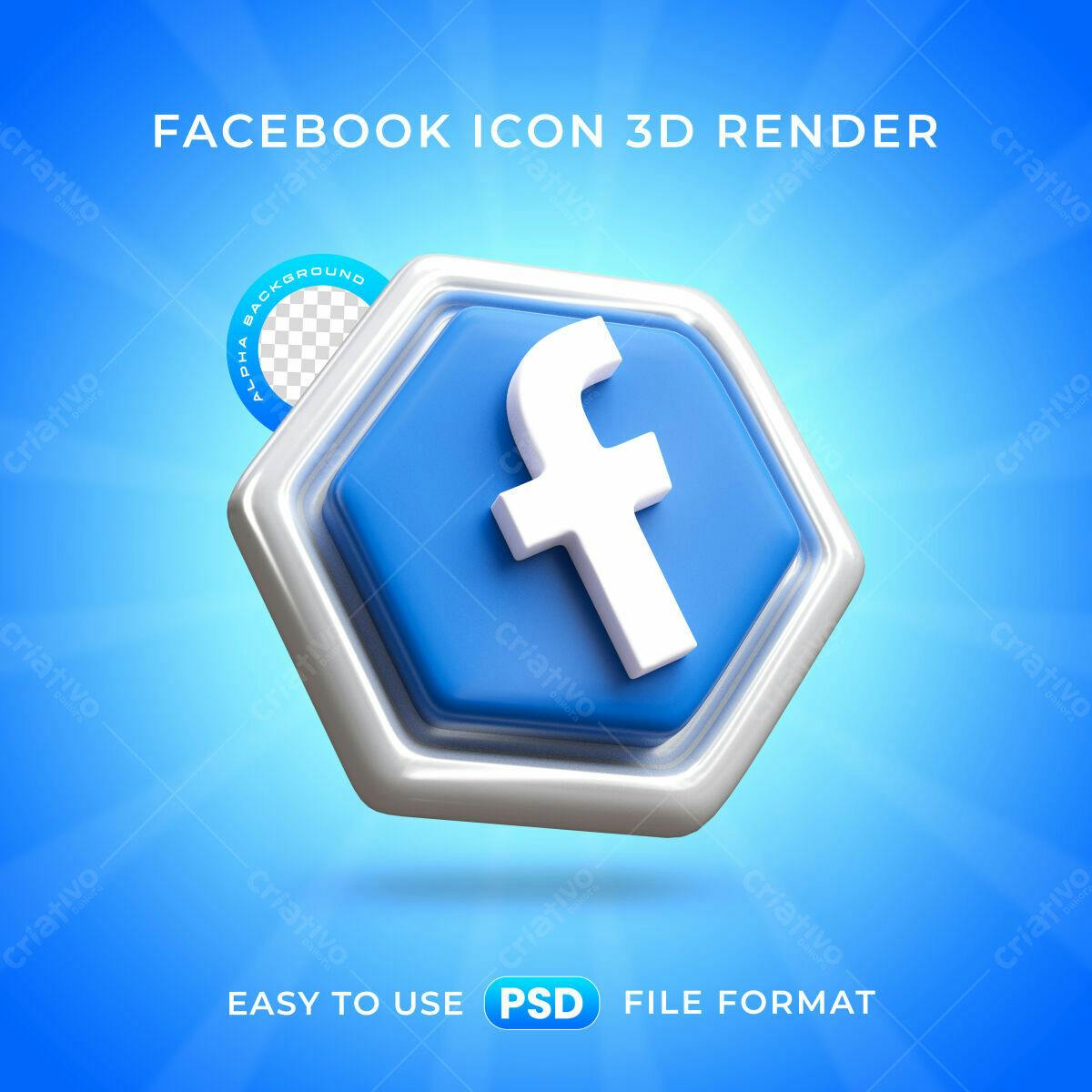 Ícone Facebook 3D PSD Editável