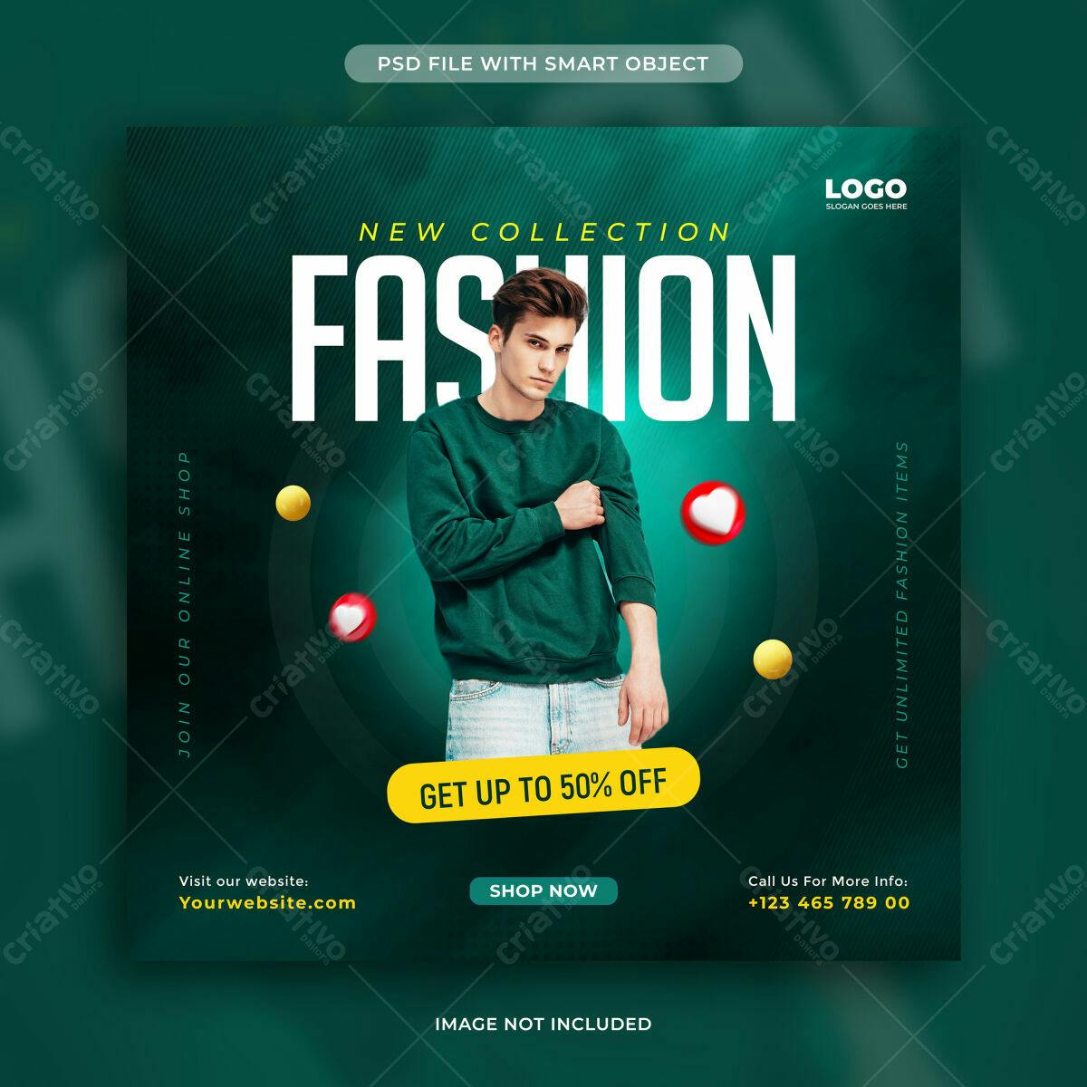 Banner Moda Masculina com 50% de Desconto PSD Editável
