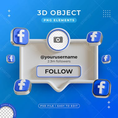 Follow us facebook profile social media 3d render isolated composition 2