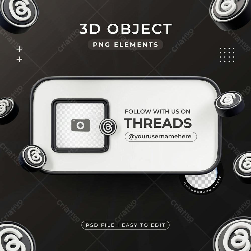 Follow With Us On Threads Profile Social Media 3D Render Isolated For Composition