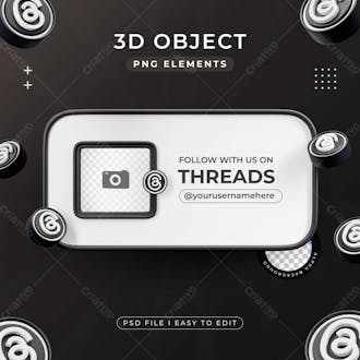 Follow with us on threads profile social media 3d render isolated for composition