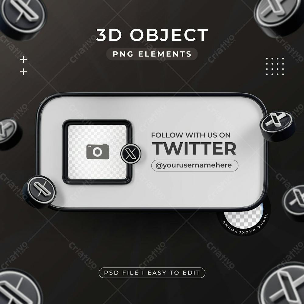 Follow With Us On Twitter Profile Social Media 3D Render Isolated For Composition