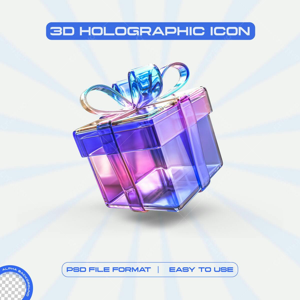Ícone 3D Holográfico Presente PSD Editável