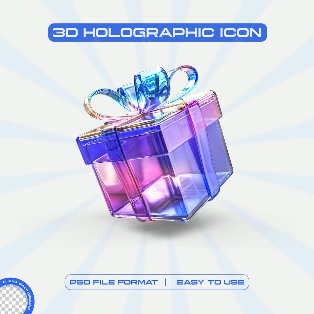 Futuristic Holographic Gift Box Icon Graphic Design Concept