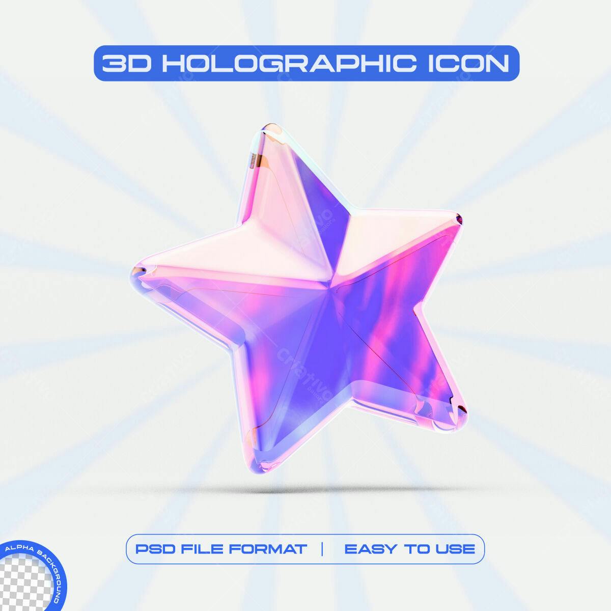 Ícone 3D Holográfico Estrela PSD Editável