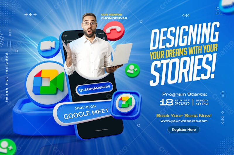 Google meet social media marketing banner for business promotion design template