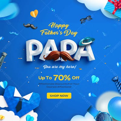 Happy Father&#39;S Day Promotional Sale Social Media Post Design Template