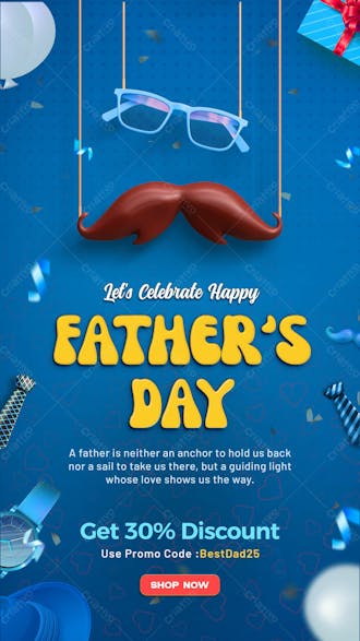 Happy fathers day sale advertising instagram story with editable text effect