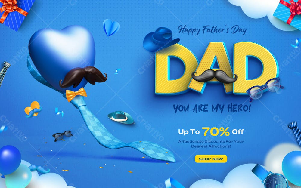 Happy Fathers Day Sale Advertising Social Media Banner With Editable Text Effect