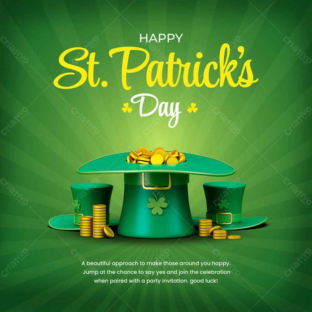 Happy Saint Patrick&#39;S Day 3D Social Media Post Design Template