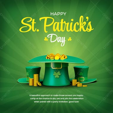 Happy saint patrick's day 3d social media post design template