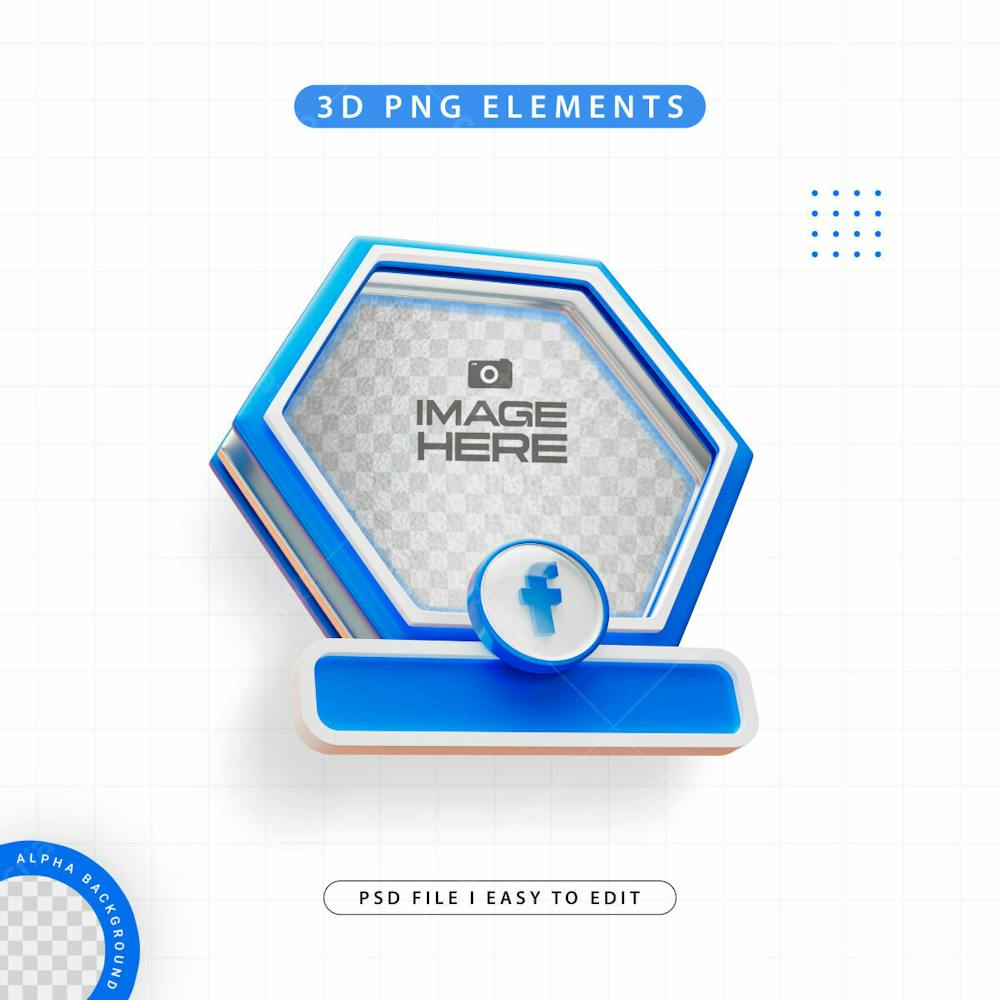 Hexagon Profile 3D Frame For Facebook On Social Media Isolated