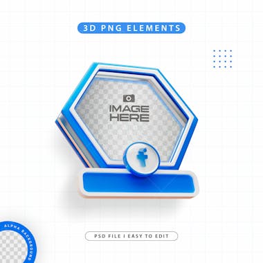 Hexagon profile 3d frame for facebook on social media isolated