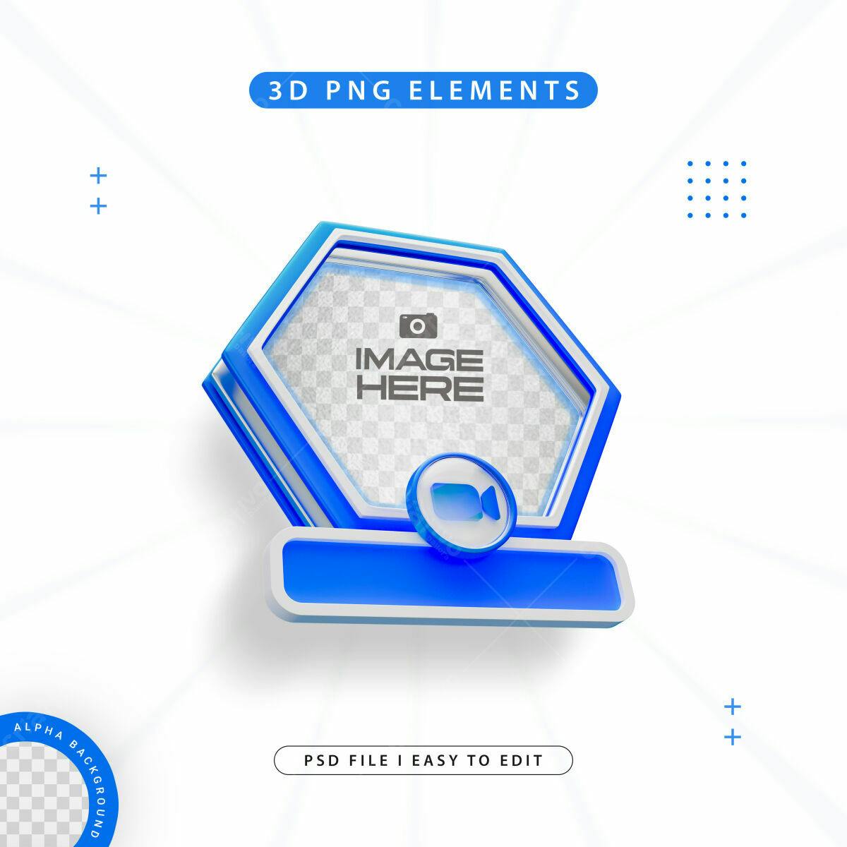 Moldura Hexagonal 3D Azul para Streaming PSD Editável
