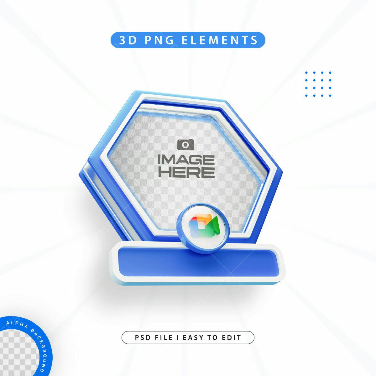 Moldura Hexagonal 3D Azul e Branca PSD Editável