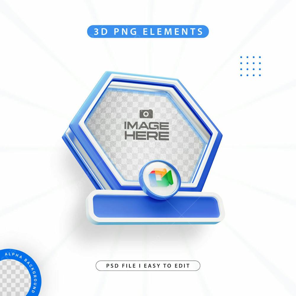 Hexagon Profile 3D Frame For Google Meet On Social Media Isolated