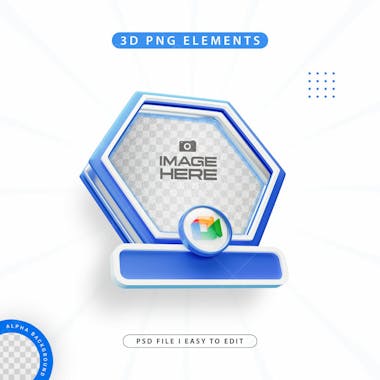 Hexagon profile 3d frame for google meet on social media isolated