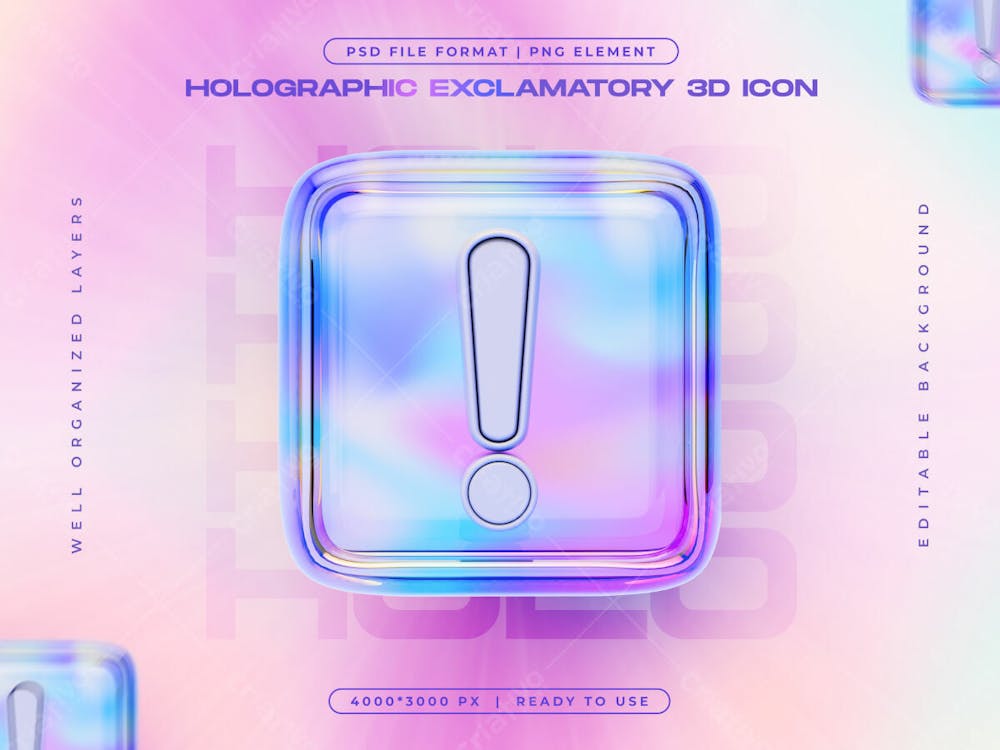 Holographic Exclamation Mark Icon Isolated 3D Render Illustration