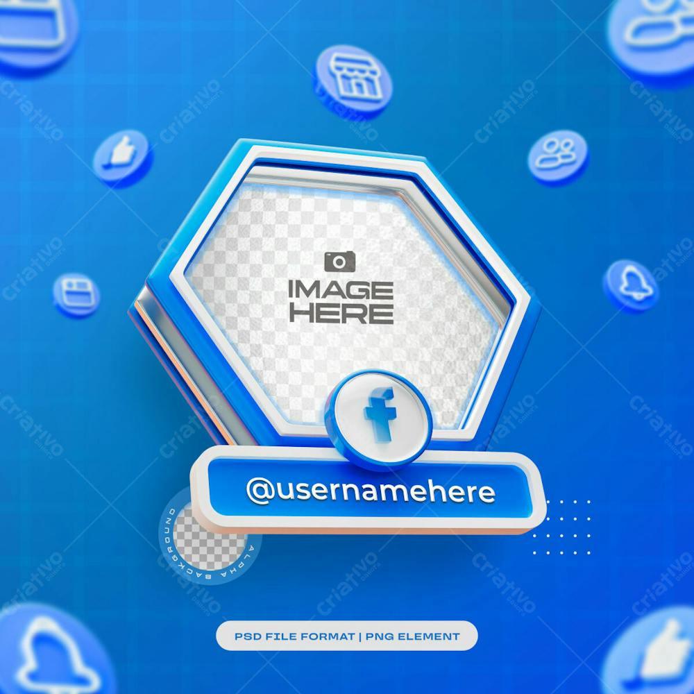 Hexagon Social Media Profile 3D Frame For Facebook Isolated 3D Render