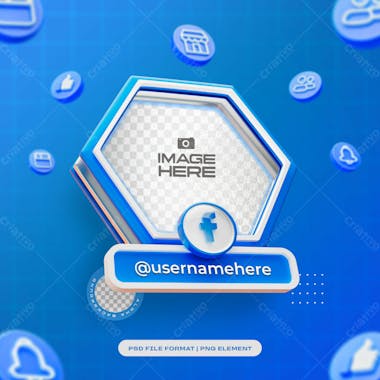 Hexagon social media profile 3d frame for facebook isolated 3d render