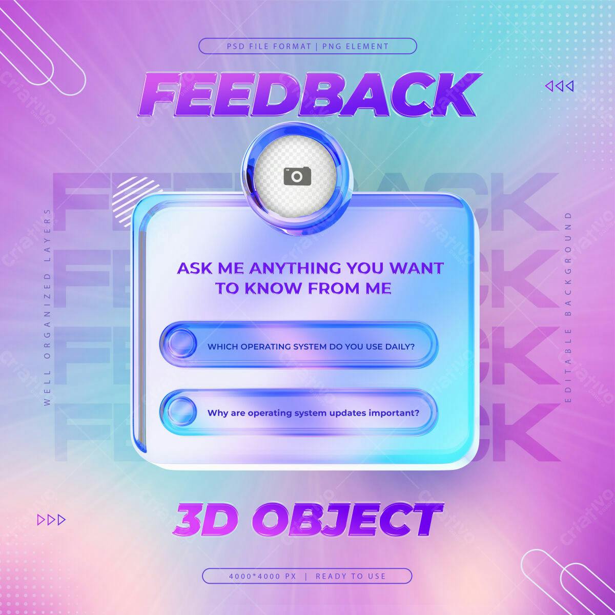 Post de Feedback 3D para Redes Sociais PSD Editável