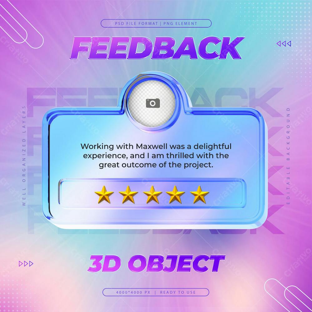 Holographic Feedback Review And Star Rating For Social Media Post Design Template