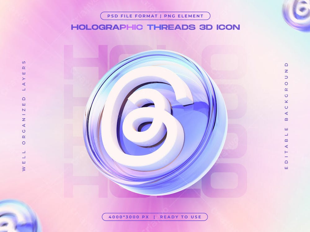 Holographic Social Media Threads Icon 3D Render Illustration