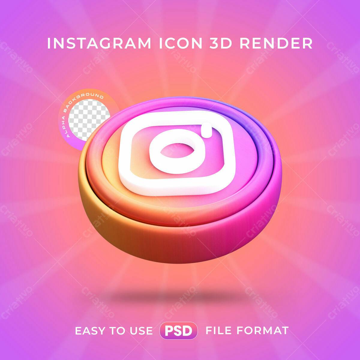 Ícone Instagram 3D Render PSD Editável