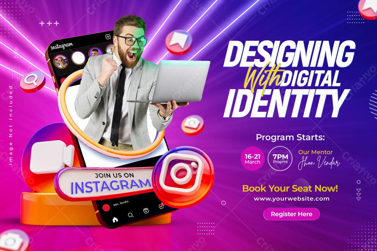 Flyer para Workshop Design de Identidade Digital PSD Editável